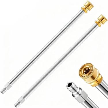 Imagem de Varinha de extensão de lavadora de pressão, pacote com 2 varinhas de extensão de aço inoxidável resistente de 43 cm com conexão rápida de 1/10.2 cm, serve na maioria das lavadoras de pressão e energia