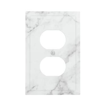 Imagem de HIZUWKY Interruptor de luz decorativo cinza branco com impressão de mármore capa de tomada de tomada cinza placa frontal receptáculo placa de interruptor para quarto, banheiro, cozinha (plástico)