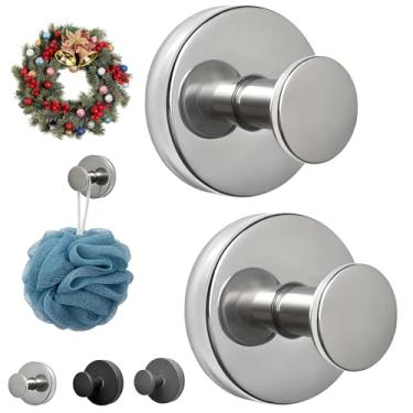 Imagem de HiOKOU Cabides de guirlanda para porta da frente, ganchos de ventosa de metal, pacote com 2 ganchos de toalha removíveis para banheiros, ganchos de copo para janela de vidro