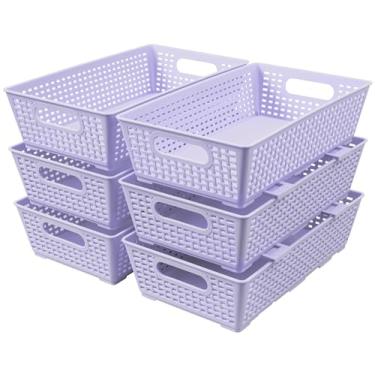 Imagem de Cesta de plástico empilhável, caixas de armazenamento para armário, prateleira, embaixo da pia e bancada, caixas organizadoras de despensa, pacote com 6