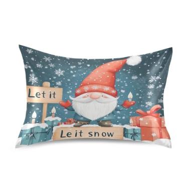 Imagem de Blueangle Linda fronha de cetim gnomo de Natal para cabelo e pele, fronha de seda, tamanho padrão (50,8 x 66 cm) - Capas de almofada de cetim refrescantes com fecho de envelope (178)