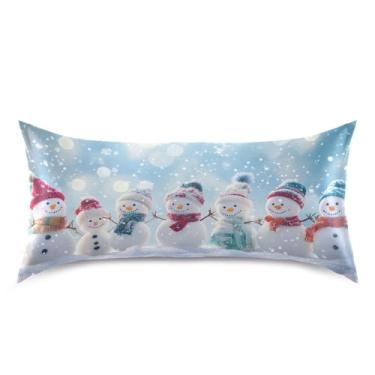 Imagem de Blueangle Linda fronha de cetim de boneco de neve para cabelo e pele, fronha de seda, tamanho king (50,8 x 101,6 cm) - fronhas de cetim com fecho de envelope (296)