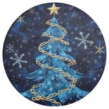 Imagem de xigua Jogo americano redondo de árvore de Natal, conjunto de 6, tapete de mesa redondo antiderrapante resistente ao calor, tapetes de mesa de 48 cm limpáveis para decoração de cozinha, jantar e festa