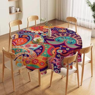 Imagem de Yearn Jear Toalha de mesa redonda floral boho rústica arte boêmia decoração de flores abstratas capa de mesa de poliéster lavável para cozinha, jantar, festa, decoração de casa 91 cm