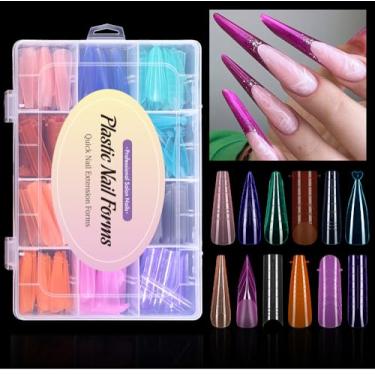Imagem de NMKL38 Formas duplas de unhas para gel de poli unhas, 12 formas coloridas de formas francesas, moldes de unhas de gel de poliéster transparente para kit de extensão de unhas DIY para manicure de