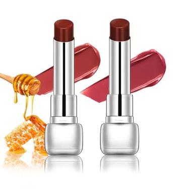 Imagem de HHLTOH Plumper Batom hidratante para mulheres, protetor labial com coloração natural, brilho labial nutritivo, hidratante para lábios secos, maquiagem leve, vegano, 2 peças rosa vermelha e ameixa