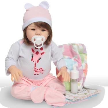 Imagem de Bebê Reborn Girafinha Cabelo Castanho com Roupinha