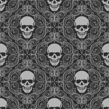 Imagem de Papel de Parede Adesivo Caveiras Preto Cinza 800 Rolo0,58x3M