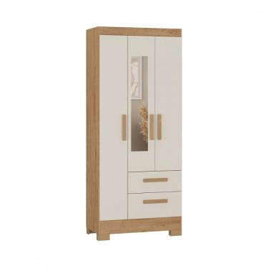 Imagem de Guarda Roupa Solteiro Com Espelho 3 Portas Fortaleza Atualle Canelato Rustico Com Off White