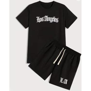 Imagem de Kit Camisa Camiseta e Short Tactel Masculino Los Angeles Estiloso Mode