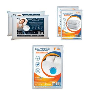 Imagem de Kit Cama Queen Premium 2 Trav. Nasa e 3 Capas Protetoras - Faiber Flex