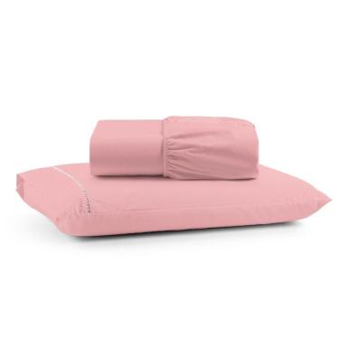 Imagem de Jogo Cama Lençol Bali Solteiro Percal 180 Fios 100% Algodão Ponto Palito 2 Peças - Rosa