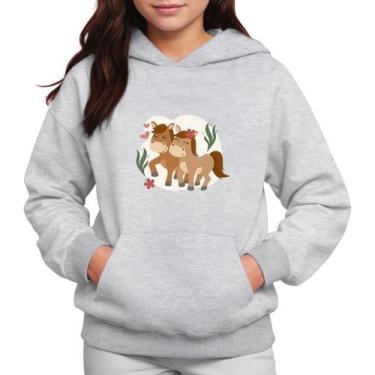 Imagem de Moletom Infantil Canguru Menina Estampa Cavalinhos - Samcro, Cinza, 4