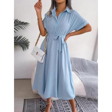Imagem de Vestido Feminino De Verão Com Cadarço, Cintura Fina, Casual, Cor Sólid
