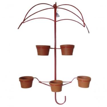 Imagem de Suporte Plantas Guarda Chuva colorido na tonalidade Vermelho 5 Vasos. 