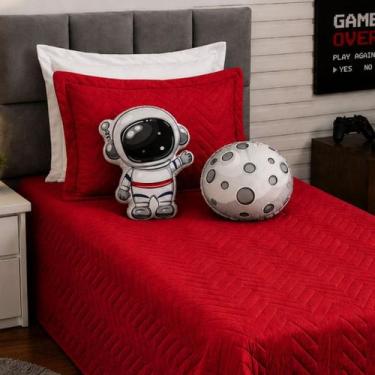 Imagem de Kit Cobre Leito Solteiro Astronauta Lua 4 Peças Almofadas Decorativas 