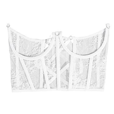Imagem de oshhni espartilho de renda largo Espartilho com amarração nas Copo decorativo Ajustável com cadarço Espartilho Underbust, BRANCO