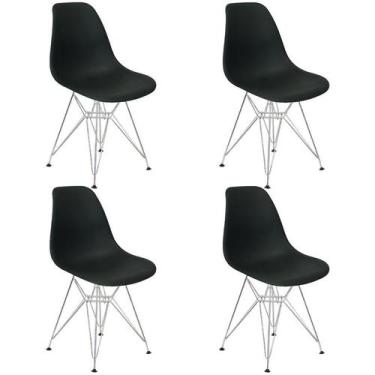 Imagem de Kit 4 Cadeiras Charles Eames Eiffel Base Metal Cromado Preta - Lianto