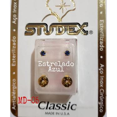 Imagem de Brinco Studex Classic 4Mm Tiffany Azul Safira Medio Dourado