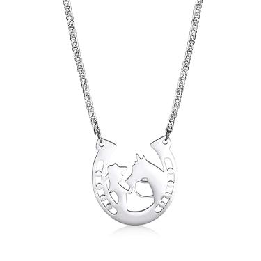Imagem de VASSAGO Colar com pingente de ferradura e cavalo fofo de aço inoxidável para mulheres e meninas, Aço inoxidável, Sem Pedra Preciosa