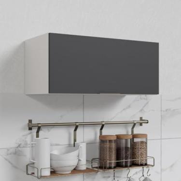 Imagem de Armário Aéreo Porta Basculante 80cm Puxador 150cm Ipanema Cabecasa Madeiramadeira Grafite Trama/branco