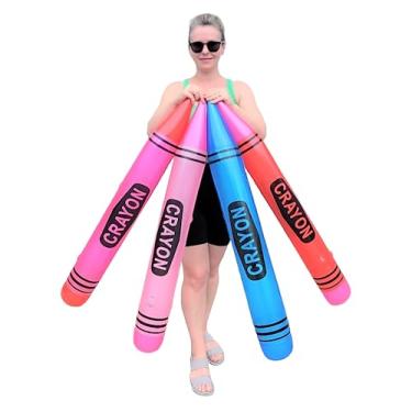 Imagem de Zugar Land Enormes giz de cera infláveis coloridos de 107 cm (conjunto de 4 cores) Jumbo, inflável, decoração inflável, adereço gigante para festa de aniversário (pacote com 8 - 4 cores)