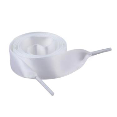 Imagem de 1Pair 2CM Width Flat Ribbon Shoe Laces Rubber Sneakers Silk Satin Shoelace Boot Shoelaces (Color : 2 White, Size : 100cm)