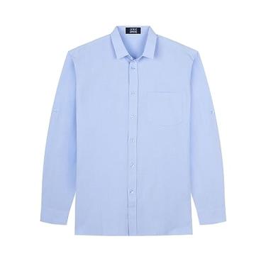 Imagem de LittleSpring Camisas masculinas de linho de botão de manga comprida, Azul, M