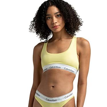 Imagem de Calvin Klein Sutiã feminino moderno de algodão sem forro sem fio, Amarelo pop, PP