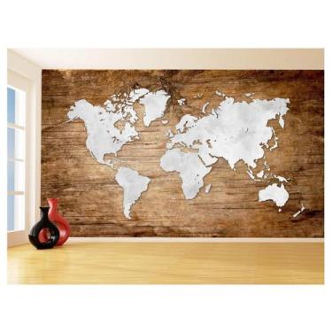 Imagem de Papel De Parede 3D Mapa Mundi Madeira Concreto 3,5M Nmu22 - Você Decor