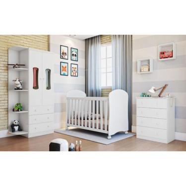 Imagem de Quarto Completo Bebê Moveis Peroba berço mini cama MDF, Branco