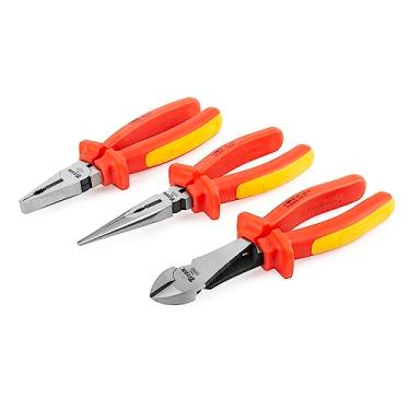 Imagem de Titan 73349 Conjunto de alicates isolados VDE de 3 peças, inclui combinação de 20 cm, nariz longo de 20 cm e diagonal de 20 cm
