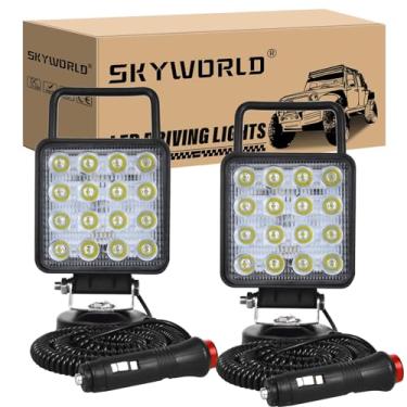 Imagem de SKYWORLD 2 peças de suporte magnético de base de 48 W LED barra de luz de trabalho portátil para carro lâmpada spot feixe 4x4 ATV caminhão trator barco off-road
