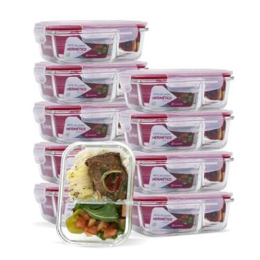 Imagem de 10 Potes Retangular Vidro Divisória Hermético 640ml Freezer - U4home, 