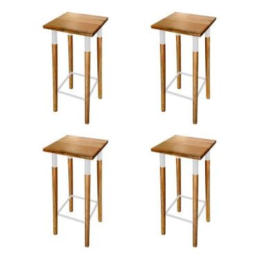 Imagem de Kit 4 Banquetas Bistro Industrial Colors Ferro e Madeira Maciça - Bran