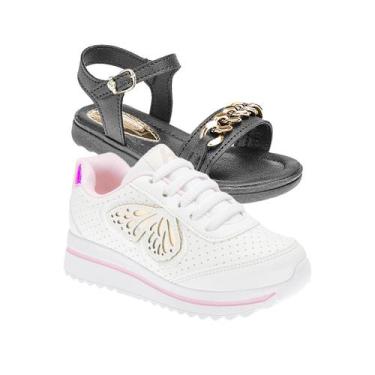 Imagem de Tenis de Menina e Sandália Escolar - KIT 2 PARES Tam 24 ao 34 - sapati