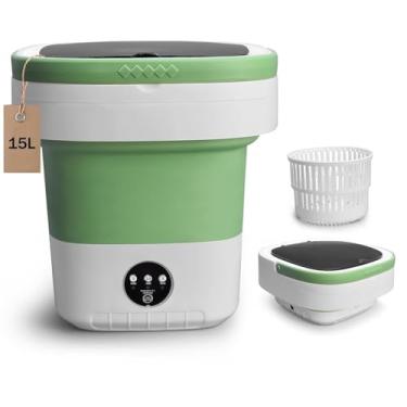 Imagem de Máquina de lavar portátil, mini lavadora atualizada de 15 L com máquina de lavar roupa com cesta giratória, 3 modos de limpeza adequados para roupas pequenas, design dobrável ideal para apartamento