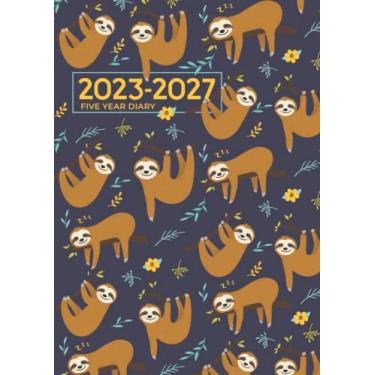 Imagem de 5 Year Diary 2023-2027 | A4 Cute Sloths Sleeping & Hanging Around: Month to View Planner with UK Holidays, Vision Board, Moon Phases, Birthdays and Celebrations