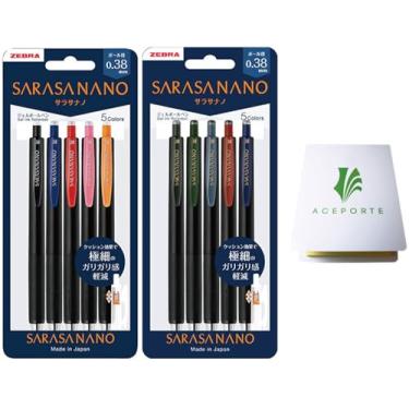 Imagem de Conjunto de canetas esferográficas de gel ZEBRA Sarasa Nano 0,38 mm com 10 cores (JJH72-5C-N, JJX72-5C-V-N) com notas adesivas