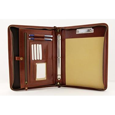 Imagem de Noda Pasta executiva de couro com 3 argolas portfólio profissional de negócios com fecho de zíper | currículo, documento, bloco de notas, tablet, prancheta, organizador de blocos de escrita | homens,