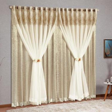 Imagem de Cortina Com Voil Cetim Amassado Nobreza 3,00 X 2,50 Bronze - Decorativ