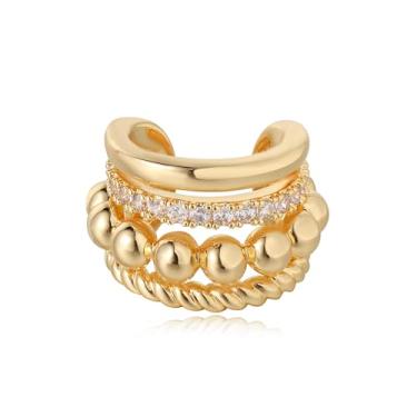 Imagem de MEVECCO Brincos de orelha banhados a ouro 18 K, orelhas não perfuradas, pequeno, minimalista, delicado, zircônia, cruzado, brincos de pressão para mulheres, Latão, Zircônia cúbica