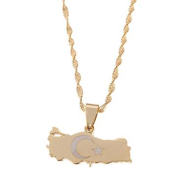 Imagem de Colar com pingente de mapa de peru de aço inoxidável Bandeira turca feminina Joia banhada a ouro 18 K