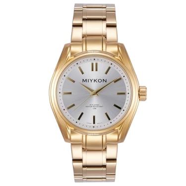 Imagem de Miykon Relógios masculinos prateados e dourados | Relógio social masculino analógico minimalista com pulseira de aço inoxidável sólido polido iônico | Ponteiros luminosos, vidro resistente a