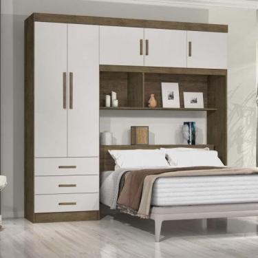 Imagem de Guarda Roupa Solteiro 5 Portas com Baú Cancun J&A Móveis Jequitiba/Off-White