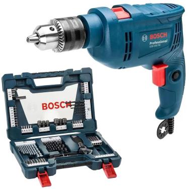 Imagem de Furadeira gsb 550 re 127V + Kit Brocas e Bits V-Line 83 Peças Bosch