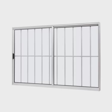 Imagem de Janela de Aluminio de Correr Lateral 100x150cm 2 Folhas com Grade e Vidro Liso Slim ModularRamassol