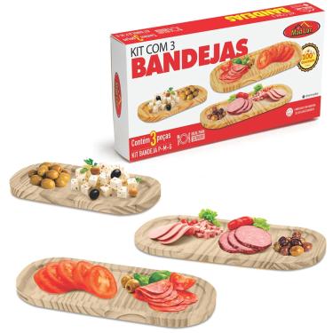Imagem de Kit 03 bandejas de frio Oval Petisqueira Madeira Multiuso