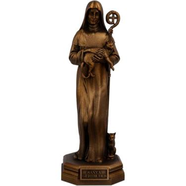 Imagem de Estátua Santa Gertrudes de Nivelles Imagem Religiosa Católica (Cor Cobre Antigo)