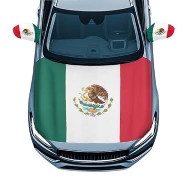 Imagem de DBBXHZJY Capa de capô de carro com bandeira mexicana de 3 peças com espelho lateral, capas antirroubo com tampa de bloqueio, conjunto de metal para decoração automotiva à prova d'água, acessórios do